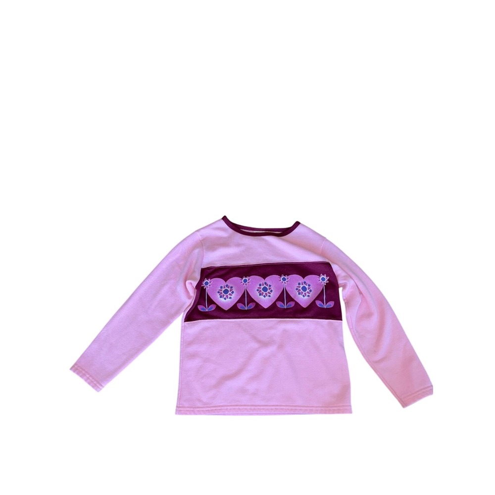 Officially For Kids Fleece Pullover Heart Flower‎ Graphic Pink 90s Girls L 10/12